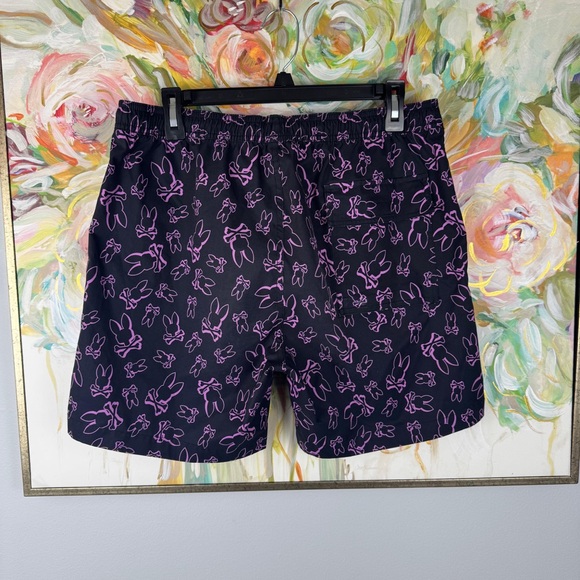 Psycho Bunny Swim Shorts Men’s Medium Black Pink Bunny Print - Picture 4 of 6